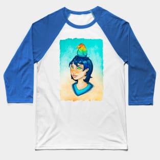 The watercolor girl and bird with background Baseball T-Shirt